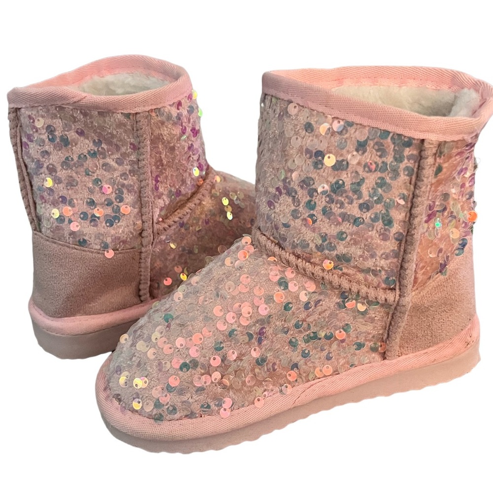 2/$10 Capelli New York Kids Pink Soft Sequined Glitter Boots Booties